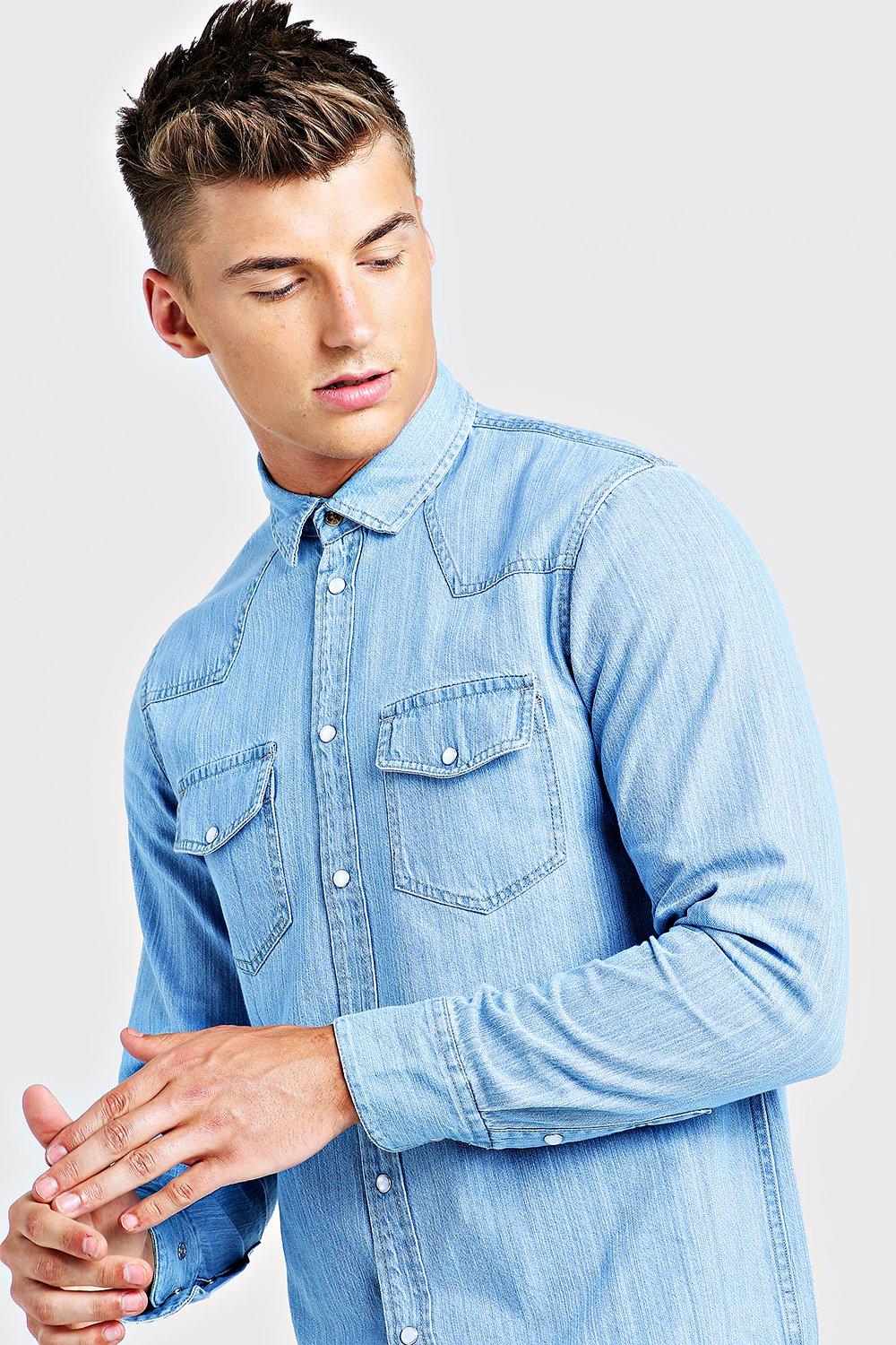 Mens long shop sleeve denim shirt